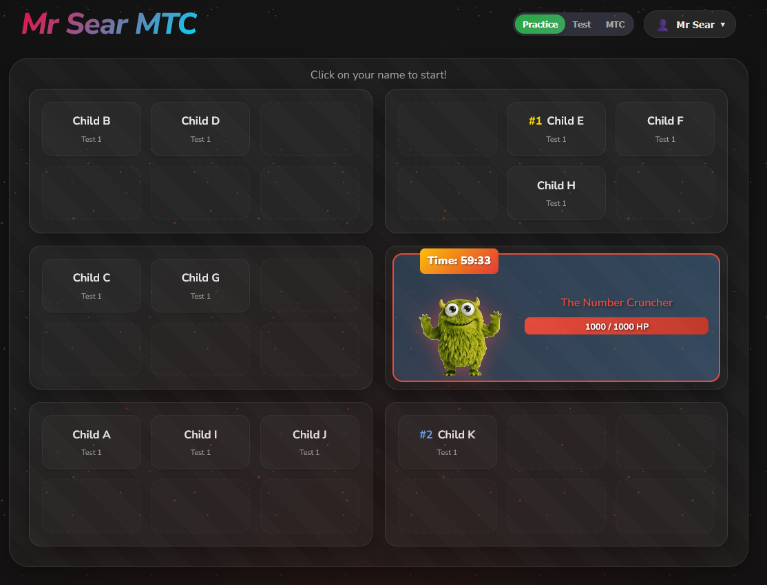 Raid Boss game mode showing The Number Cruncher monster with health bar